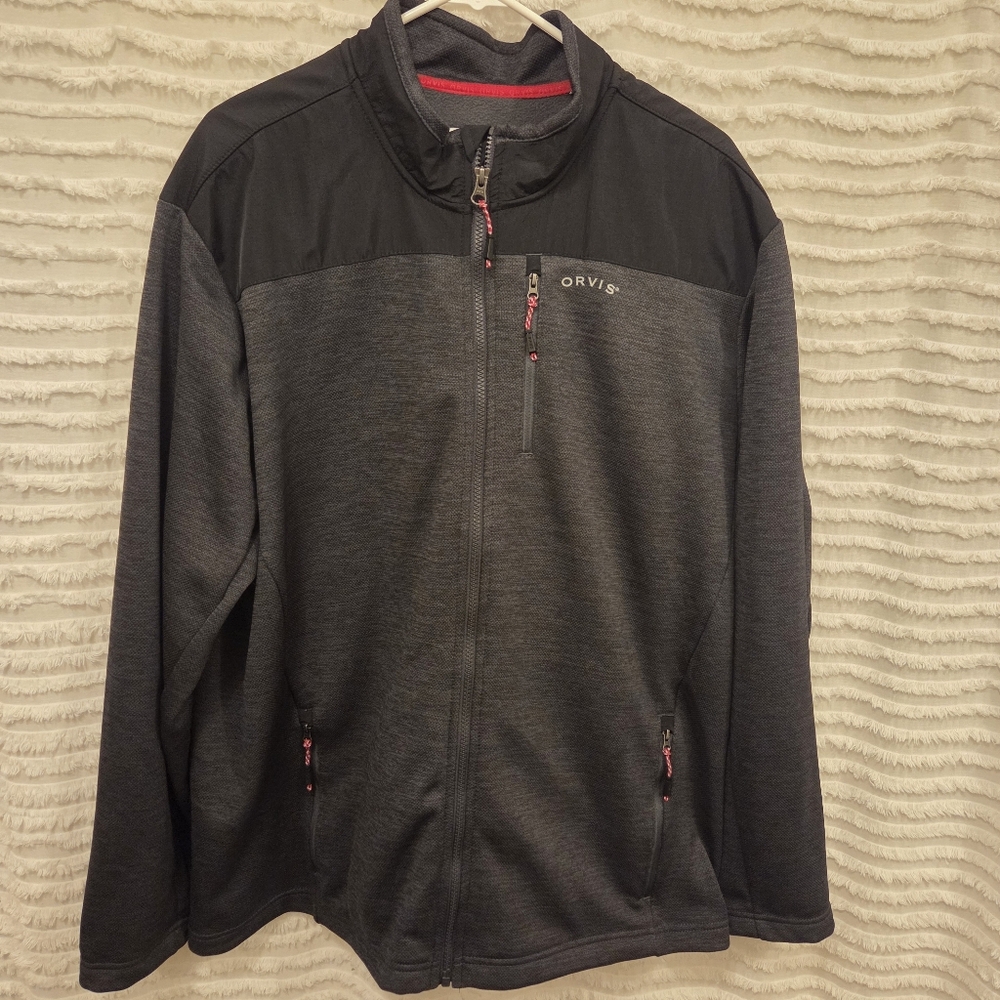 Orvis Classic Collection Fleece Lined‎ Full Zip Dark Gray Jacket Sz Mens XXL